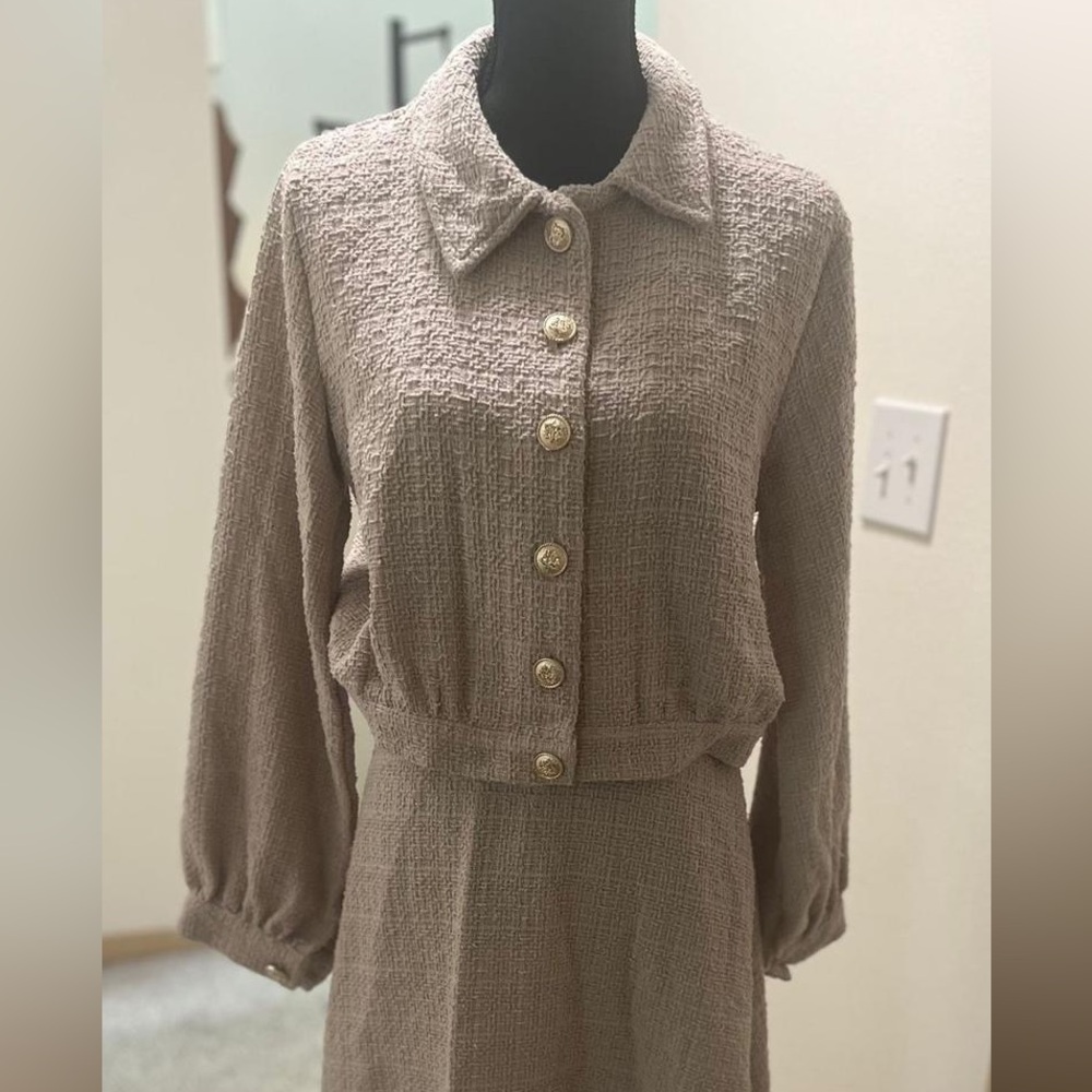 Elegant Taupe Button-Down Dress